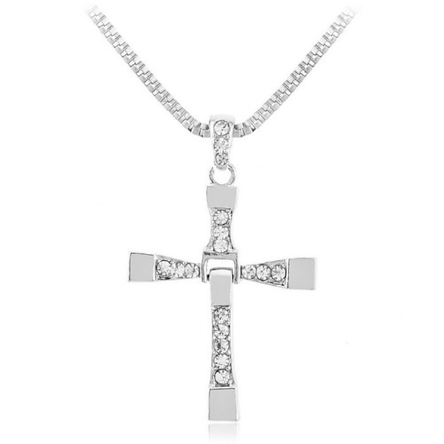  Men's Women's Pendant Necklace Rhinestone Imitation Diamond Cross Luxury Christ Silver Necklace Jewelry For Party Daily