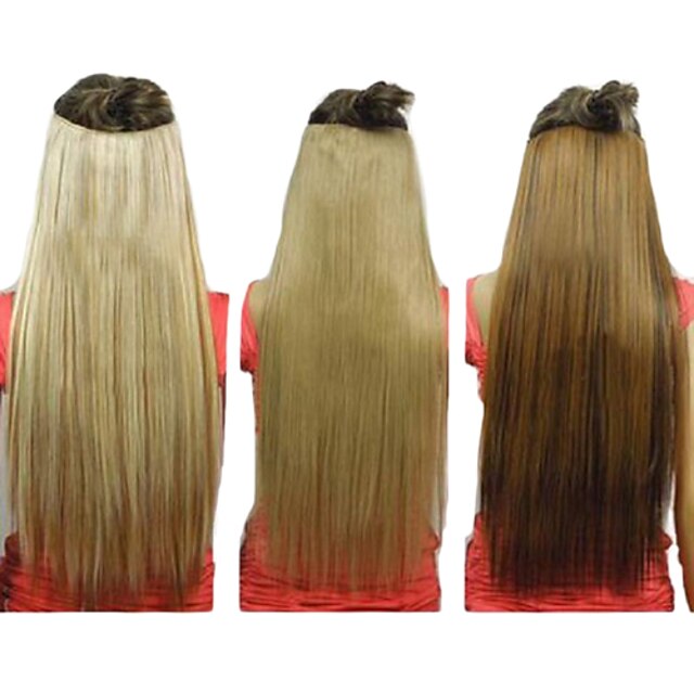  25 Inch Klip i syntetisk glat hår extensions med 5 klip (assorteret 3 farver)