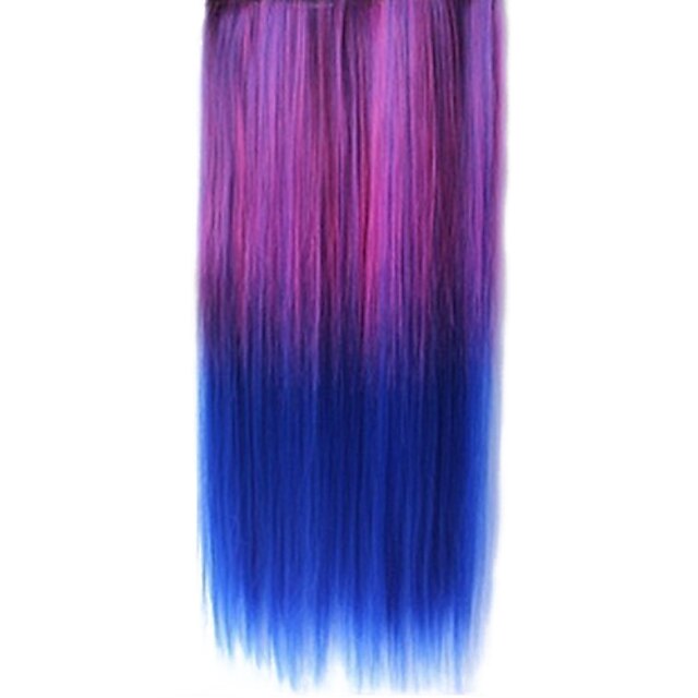  25 Inch Clip in Synthetic Purple and Blue Gradient Straight Hair Extensions with 5 Clips