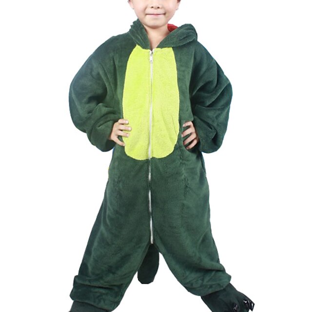  Kid's Kigurumi Pajamas Dinosaur Onesie Pajamas Costume Flannel Toison Green Cosplay For Animal Sleepwear Cartoon Halloween Festival / Holiday