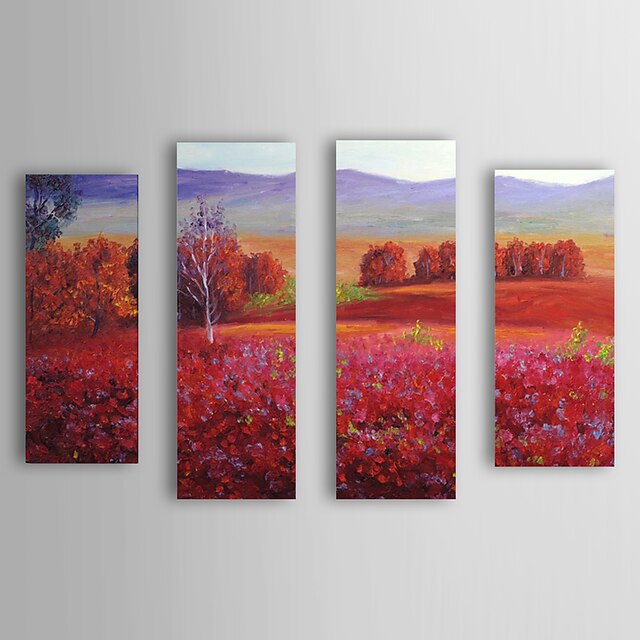  Mână de ulei pictate Pictura Peisaj Red câmp cu întins Frame Set de 4