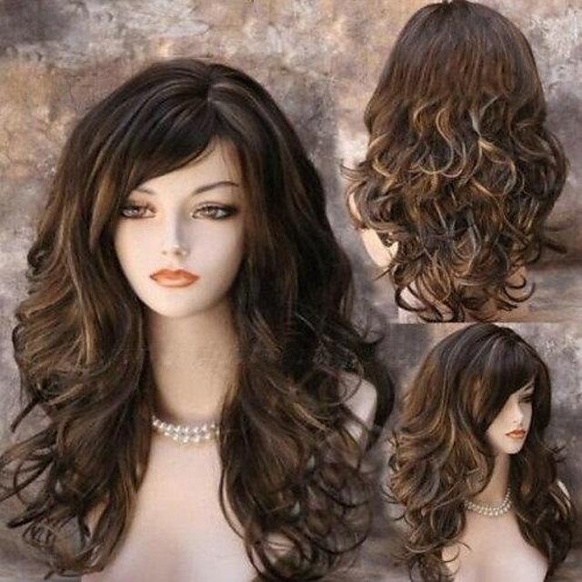  Capless Long Straight Black Synthetic Wigs Side Bang