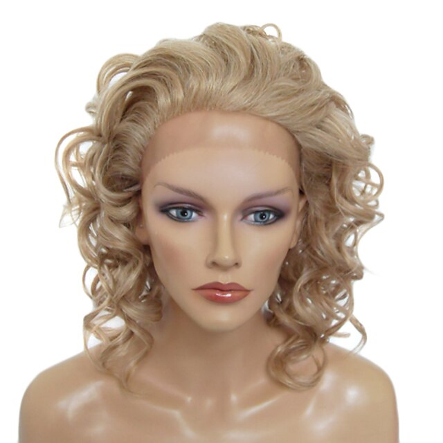  Lace Front Stylish Medium-length Curly Heat-resistant Synthetic Wig(Blonde)
