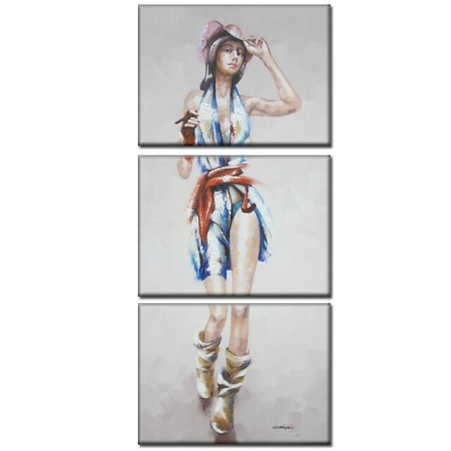  Hand-Painted People Three Panels Canvas Oil Painting For Home Decoration