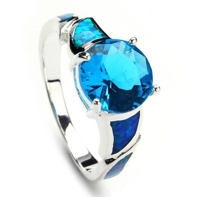  Women's Statement Ring Silver Plated Aquarius Ladies Fashion Ring Jewelry Blue For Party Daily Casual 6 / 7 / 8 / 9 / Zircon