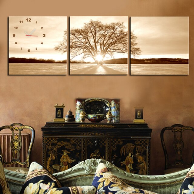  3Pcs Creative Modern Style Autumn Tree Wall Clock In Analog Canvas