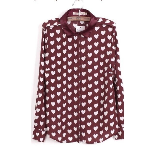  Dammode Hearts Pattern Lösa Chiffong shirts