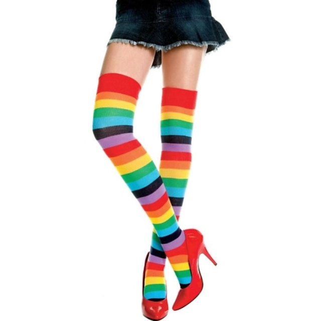  Women's Warm Sexy Stockings - Rainbow, Print Rainbow One-Size / Club