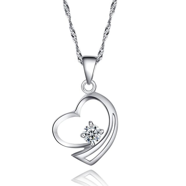  High Quality Pretty Heart Shaped CZ Sterling Silver Platinum Plated Necklace