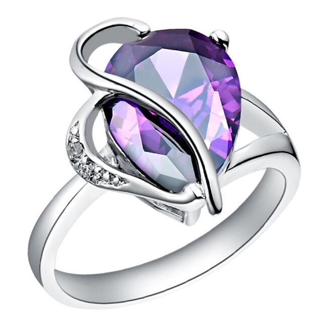  Women's Statement Ring Purple Zircon Platinum Plated 18K Gold Wedding Party Daily Casual Costume Jewelry