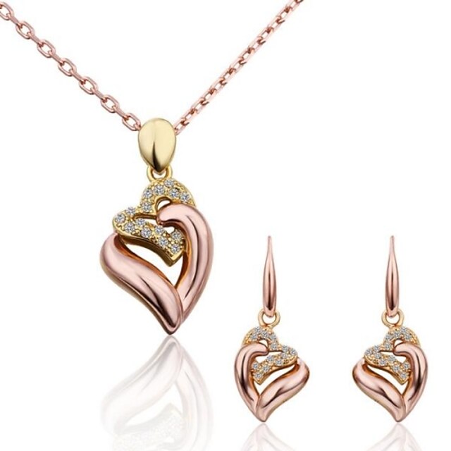  Mulheres Conjunto de Jóias Amor Luxo Fashion Banhado a Ouro 18K Rosa ouro Imitações de Diamante Brincos Jóias Dourado Para Festa