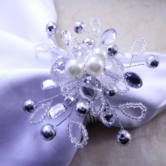  Perla di cristallo floreale tovagliolo anello, acrilico, 4,5 centimetri, set di 12