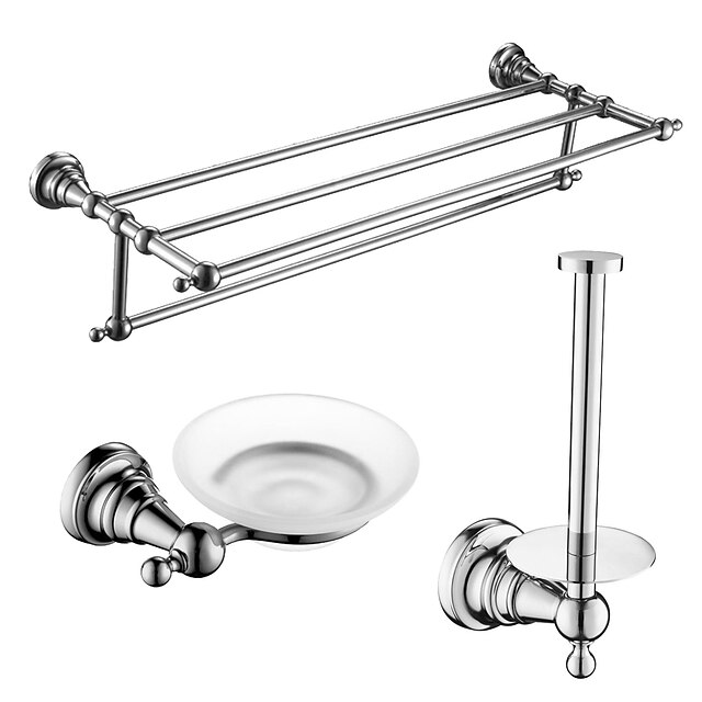  Bathroom Accessory Set Barroco Brass 3pcs - Hotel bath Toilet Paper Holders / tower bar / soap dish