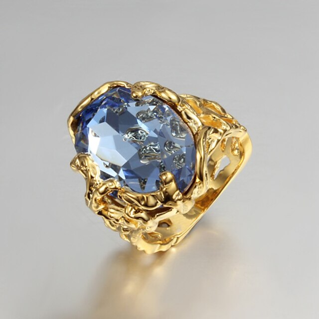  Mare Vintage calitate placată cu aur, albastru Cubic Zirconia Oval Ring neregulate Pierce femei