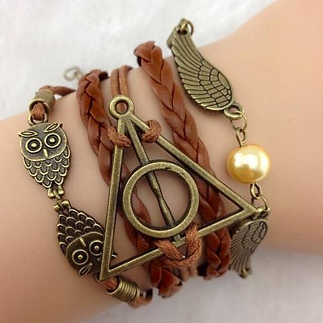  Women's Leather Bracelet Layered Stacking Stackable woven Owl Wings Infinity Ladies Personalized Casual Faux Leather Braided / Cord Leather Bracelet Jewelry Brown For Party Gift Casual Daily