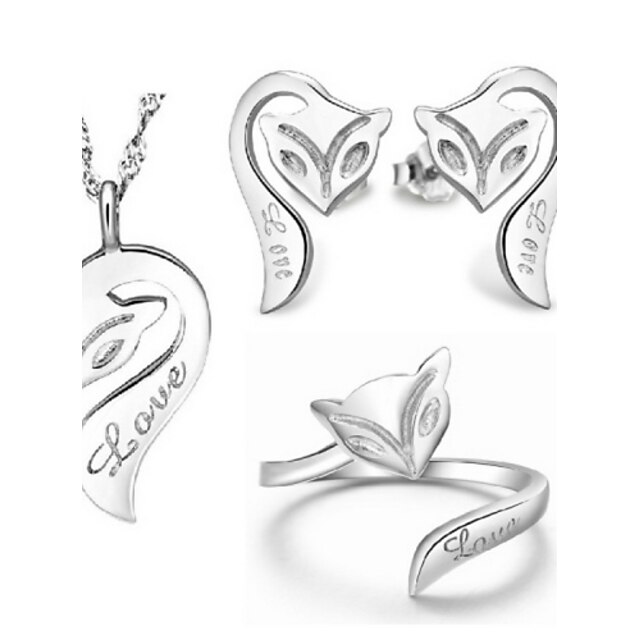  Simple Silver-Plated Silver Fox Women's Jewelry Set(Including Necklace,Earrings,Ring)