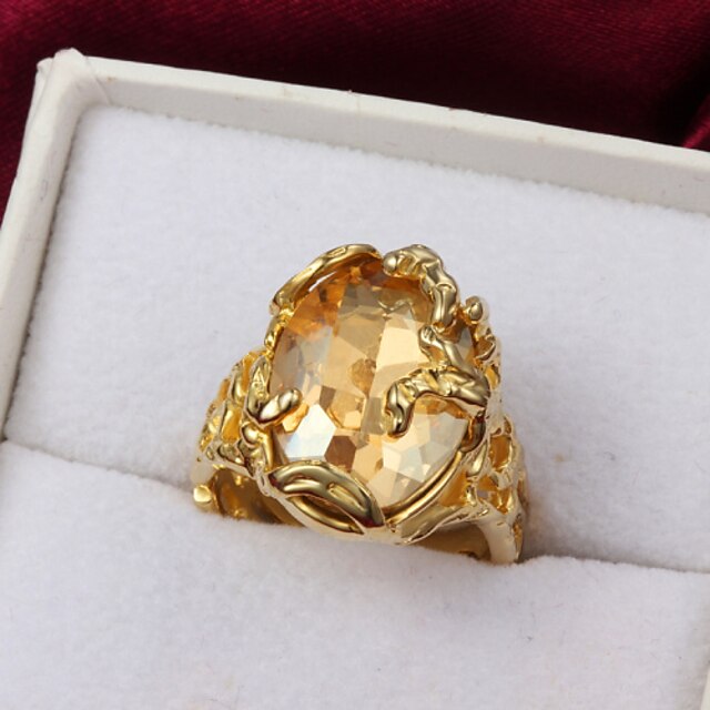  High Quality Gorgeous Gold Plated Clear Cubic Zirconia Oval Pierced Women's Ring