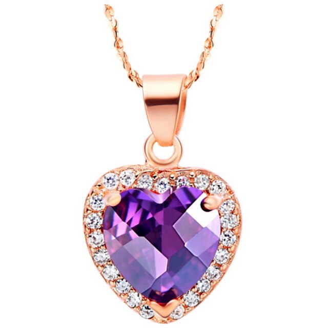  Elegant Heart Shape Women's Golden Alloy Necklace With Gemstone(1 Pc)(Purple,Red)