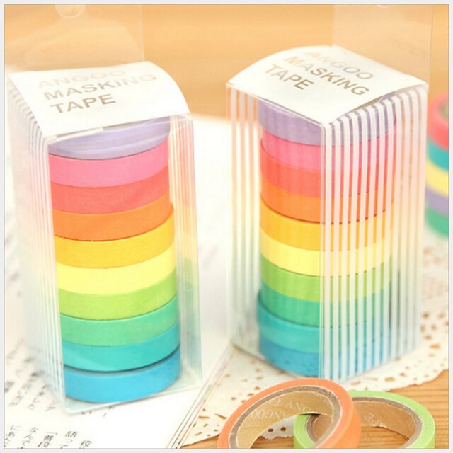  Colorful Rainbow Design Tapes(Set Of 10) For School / Office