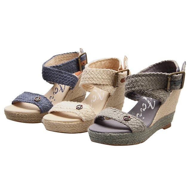  Bomull kvinner Wedge Heel Heels Sandaler Sko (flere farger)