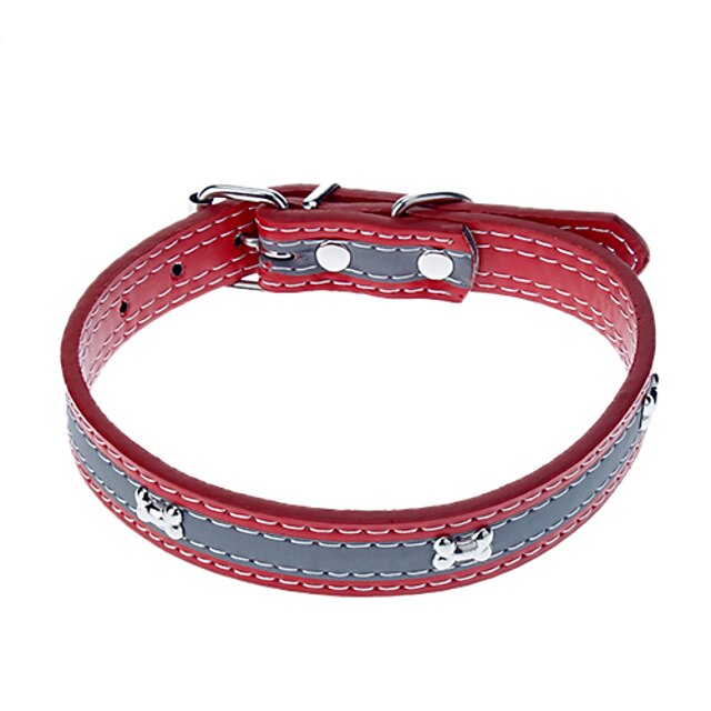  Cat Dog Collar Reflective Adjustable / Retractable PU Leather Black Red