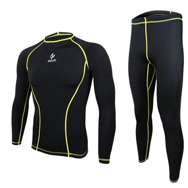  Arsuxeo Hombre Camiseta interior - Negro Deportes Licra Pantalones / Sobrepantalón / Capas de Base / Ropa de Compresión Fitness, Gimnasia, Rutina de ejercicio Manga Larga Ropa de Deporte