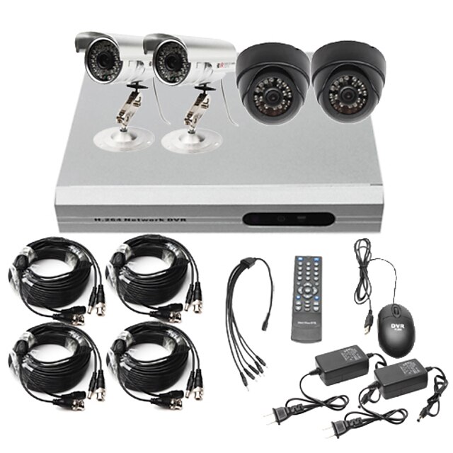  Ultra Low Price 4CH CCTV DVR Kit (H. 264, 2 Outdoor Waterproof& 2 Indoor IR Cameras)
