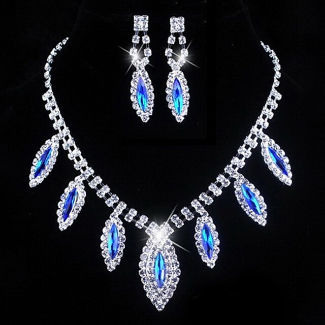  Wedding Blue Elegant Rhinetone Crytal Earring & Necklace Jewelry et  