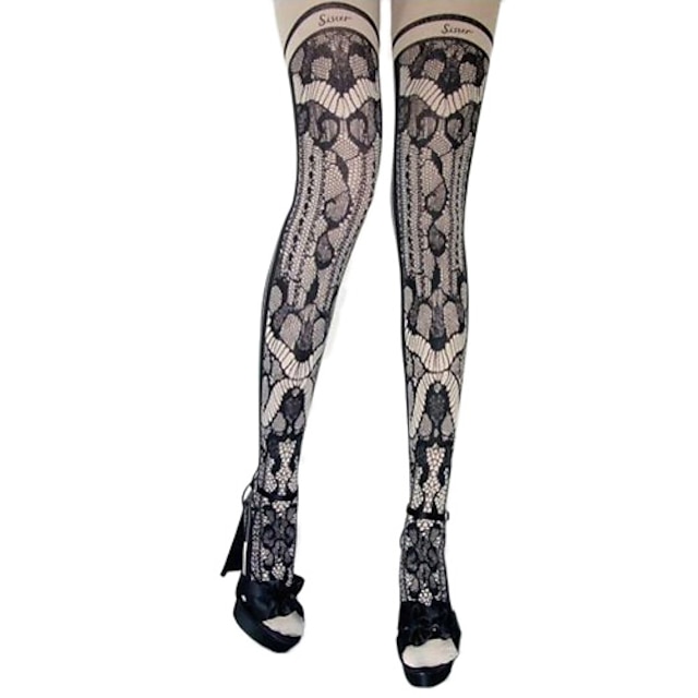  Women's Victorian Socks / Long Stockings Lolita Black Print Lolita Accessories