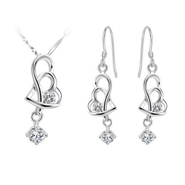  Klassisk forsølvede Cubic Zirconia Pierced Hearts Kvinders smykker sæt (halskæde, øreringe) (Hvid, Lilla)