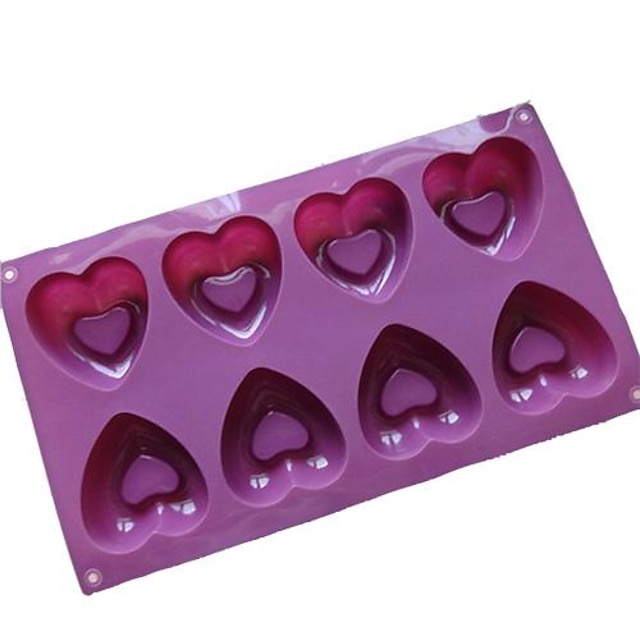  8 Cups Heart Shape Muffin Cake Mould, Silicone Material, Random Color