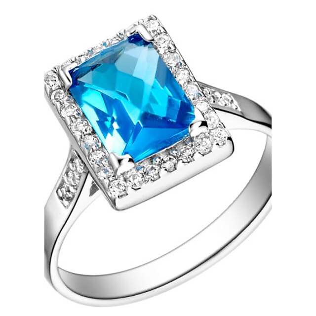  Vintage Style Sliver Blue With Cubic Zirconia Square Cut Women's Ring(1 Pc)