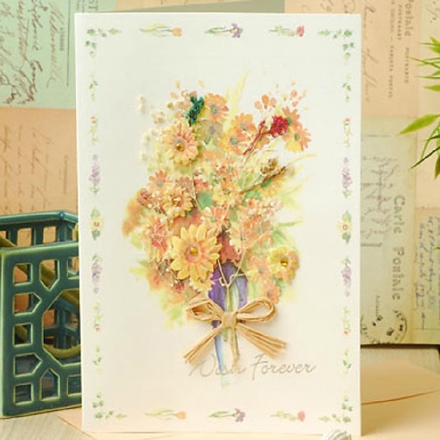  Doblado Lateral Invitaciones De Boda Tarjetas del Día de la Madre Estilo Floral Papel decorado 15 x 21cm doblada, 15 x 36cm abierta