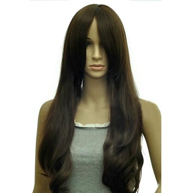  Synthetic Wig Women's Straight With Bangs Synthetic Hair 23 inch With Bangs Wig Capless Black Light Brown Dark Brown