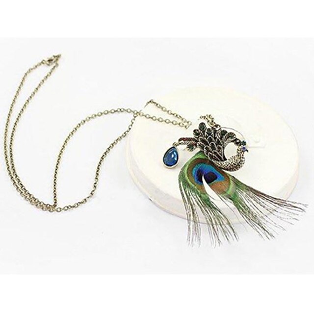  Canlyn Women's Fashion Peacock Feathers With Diamond Necklace