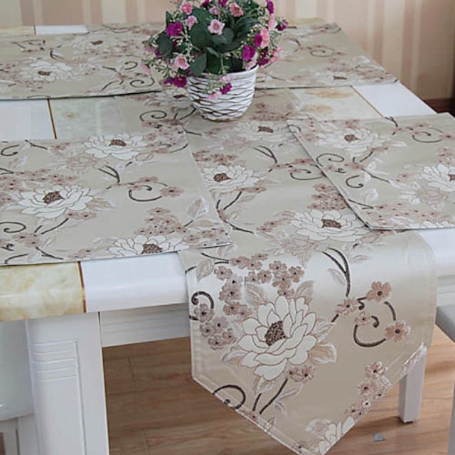  Set of 4 Poly Silk Beige Floral Placemats