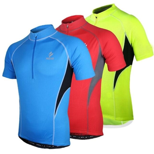  Arsuxeo Men's Short Sleeve Cycling Jersey - Red Blue Light Green Bike Jersey Top Breathable Quick Dry Anatomic Design Sports Polyester Mountain Bike MTB Road Bike Cycling Clothing Apparel / Stretchy