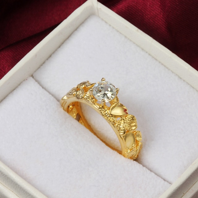 High Quality Fashion Gold Plated Round Clear Rhinestone Pierced Women's Ring