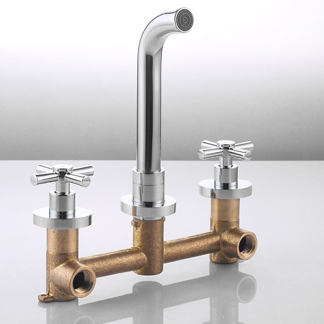  Håndvasken vandhane - Roterbar Krom Vægmonteret To Håndtag To huller / Messing