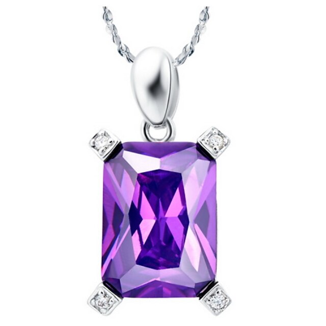  Elegant Square-Shape Women's Slivery Alloy Necklace With Gemstone(1 Pc)(Purple,Blue)