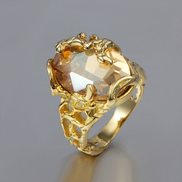  Band Ring Kuutiomainen zirkonium Pasianssi Kullattu 18K kultaa Cocktail-rengas naiset Erikoinen Uniikki 1kpl 6 7 8 9 / Statement Ring / Naisten / citrine