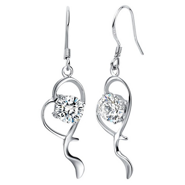  Elegant Silver Plated With Cubic Zirconia Heart Drop Women's Earrings(More Colors)
