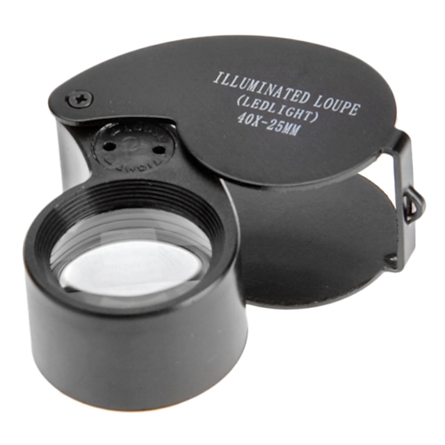  2011 black 40 X 25mm Glass Lens Jeweler Loupe microscope With LED