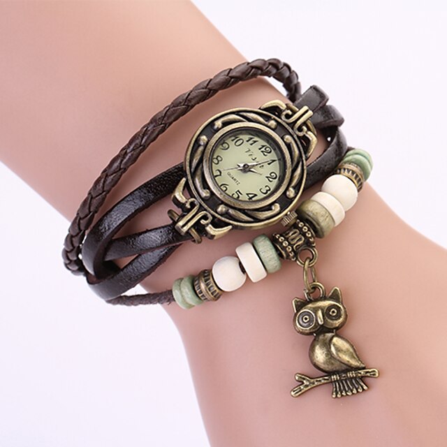  Koshi 2014 Women's Vintage Owl Leather Chain   Wristwatch (Brown)
