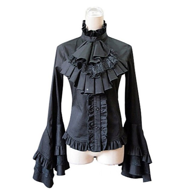  Gothique Lolita Robe Chemisier / Chemise Femme Fille Japonais Costumes de Cosplay Blanc / Noir Couleur Pleine Poète Manches Longues Lolita
