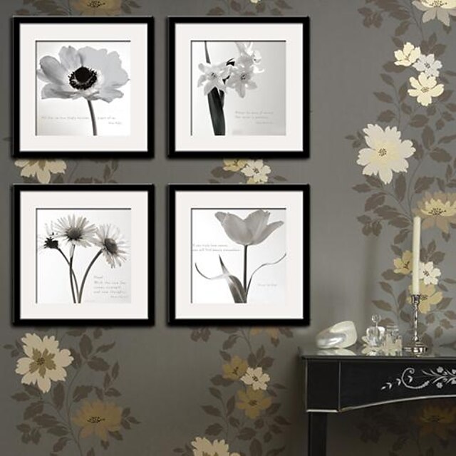  Blumenmuster/Botanisch Gerahmtes Leinenbild / Gerahmtes Set Wall Art,PVC Schwarz Passpartout inklusive Mit Feld Wall Art