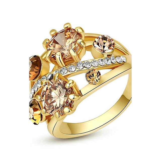  Mujer Cristal Anillo de declaración - Cristal, Chapado en Oro, Diamante Sintético Princesa Clásico 7 / 8 / 9 Rojo / Azul / Amarillo / Dorado Para Boda / Fiesta / Fiesta / Noche / Casual