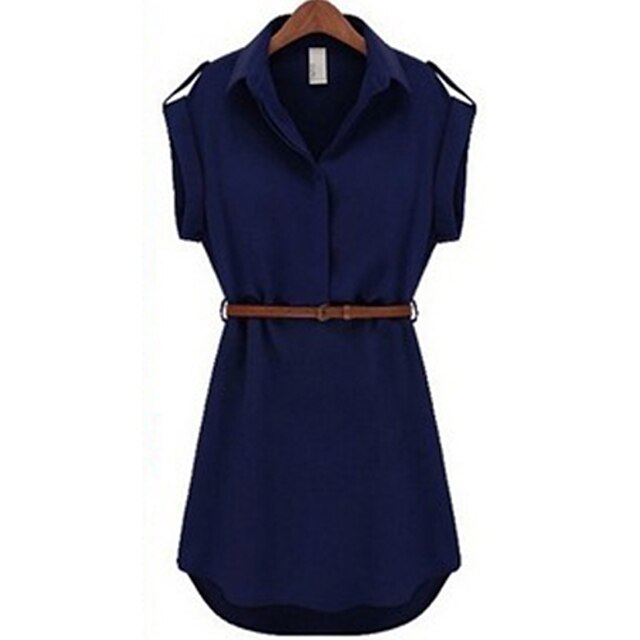  Moon Sunday Women'S Navy Blue Short Sleeve Loose Big Size Skinny Fitted Chiffon Shirt Dress