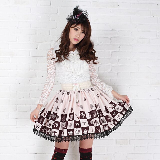  Skirt Gothic Lolita Sweet Lolita Classic/Traditional Lolita Princess Cosplay Lolita Dress Brown Print Sleeveless Medium Length Skirt For