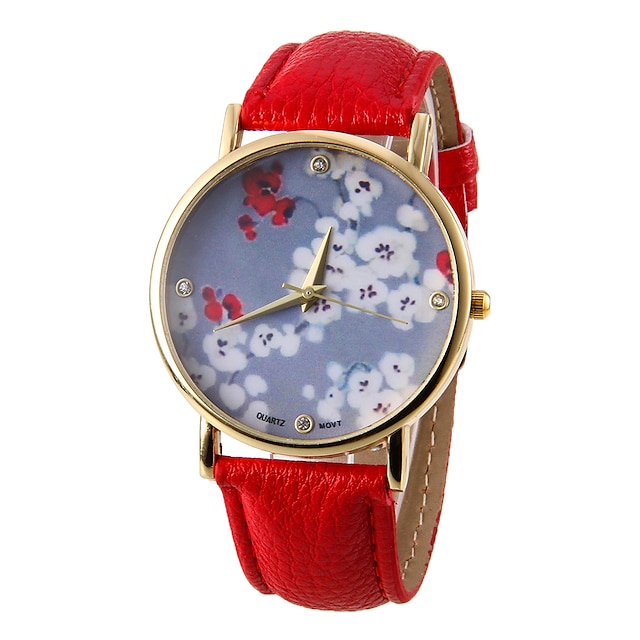  Women's Flower Pattern PU Band Quartz Wrist  Watch  Cool Watches Unique Watches